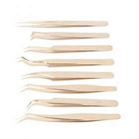 8 Pièces Pince à épiler pour Extension de Cils Ensemble Pince à épiler à Pointe Incurvée Droite en Acier Inoxydable pour Outi