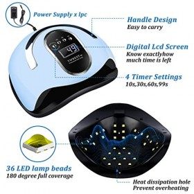 TWBEST 168W Lampe UV Sèche Ongles,UV LED Séchoir à Ongles Professionnel Automatique,10/30/60/99s,LCD Ecran,Capteur,Base Amovi