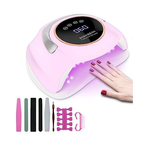 Sèche Ongles,180W UV LED Séchoir à Ongles Professionnel Automatique, Séchage Rapide 4 Minuterie de 10s/30s/60s/99s,Grand LCD 