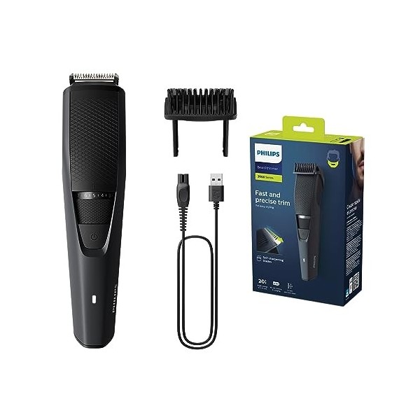 Philips Series 3000 - tondeuse à barbe électrique pour hommes avec lames auto-affûtées, doté dun système de guidage de coupe