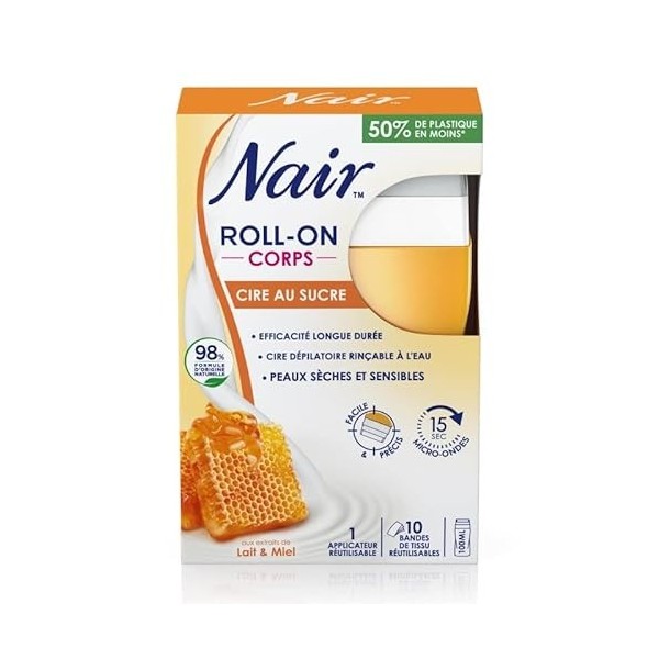 NAIR - Cire Au Sucre Lait Et Miel Roll On - Douceur pour Peaux Sensibles - 100ml - LUnité