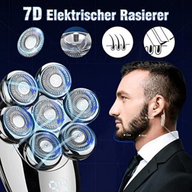 YAOBLUESEA Rasoir Tête Chauve Électrique 7D pour Hommes, Rasoir 5 en 1 Humide et Sec Rasoir Rotatif Étanche IPX7, Rasoir à Af