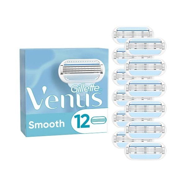 Gillette Venus Lubrastrip Lot de 12 lames de rasoir lisses pour femme avec une touche dhuiles botaniques