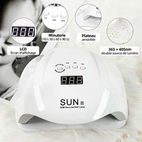 WAKYME lampe led ongle, 54W lampe uv ongles gel UV LED Séchoirs à ongles avec 4 Minuteries 10s/30/60/99S LCD Ecran et Base dé