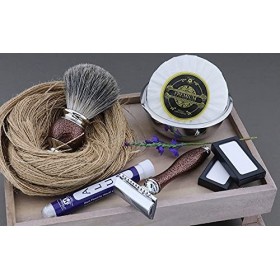 Haryali London Kit de rasage - Kit de rasage 5 pièces - Rasoir de sécurité double tranchant - Blaireau de rasage - Savon à ra