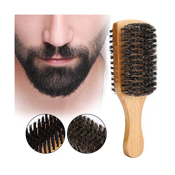 PAREKS Brosse à Barbe en Bois Naturel Double Face Extra Douce en Poils de crinière de Cheval Brosse à Barbe Professionnelle f