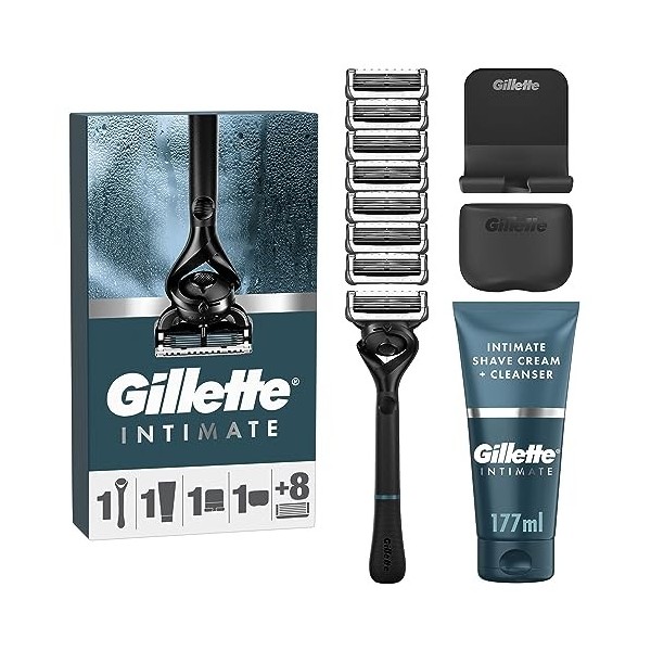 Gillette Intimate Pour Homme, Manche De Rasoir,8 Recharges, Crème De Rasage+Nettoyant 2En1