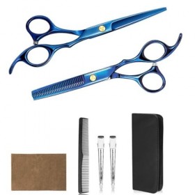 Lot de 7 paires de ciseaux de barbier noirs colorés et bleus