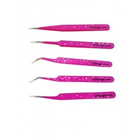 Lot de 5 pinces à épiler professionnelles en acier inoxydable avec un étui de transport - Effet rose