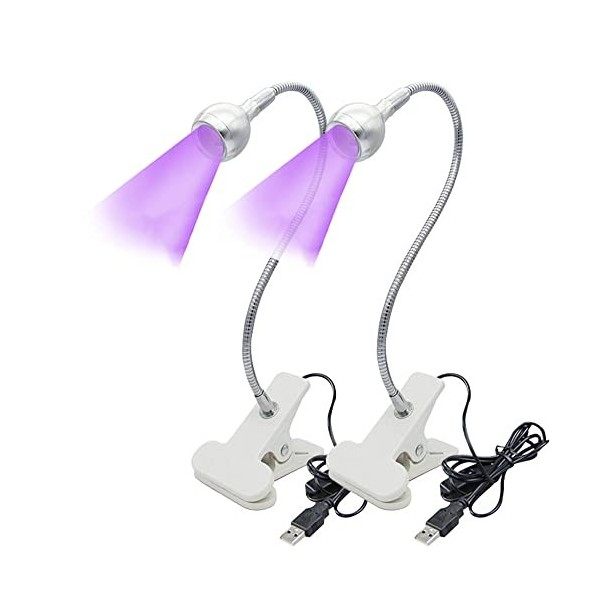 Lot de 2 lampes UV LED à séchage à la colle pour téléphone portable - 3 W - Pour ongles en gel - Pince portable flexible - Po