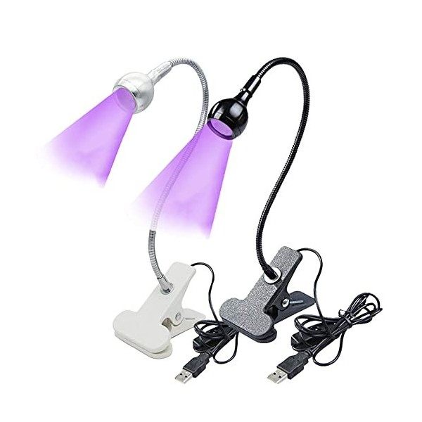 Lot de 2 lampes UV LED à séchage à la colle pour téléphone portable - 3 W - Pour ongles en gel - Pince portable flexible - Po