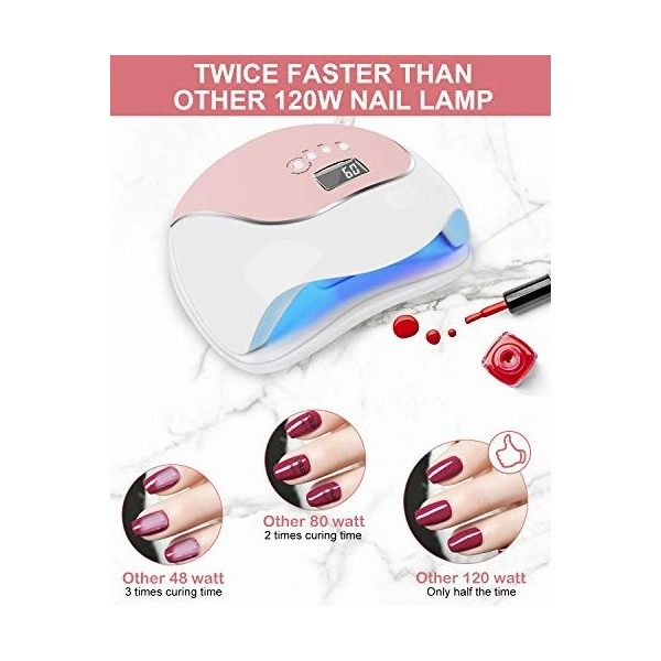 HealPure Lampe à ongles UV LED 120W - Pour tous les vernis à ongles gel - Avec 4 minuteries - Accessoire professionnel pour o