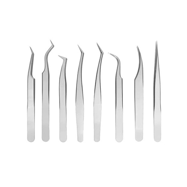 Pince à épiler Pour Cils, 8pcs Pince à épiler Pour Cils En Acier Inoxydable Pointe Fine Conception Ergonomique Moulage En une