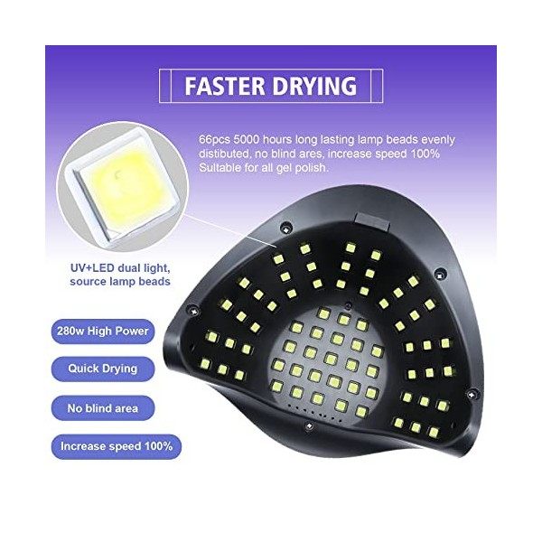 Find color Lampe à ongles en gel UV 280 W - Lampe LED pour vernis à ongles gel - 4 minuteries - Accessoires professionnels po
