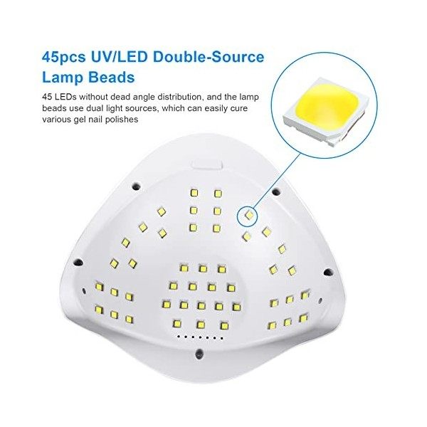 Lampe à ongles UV LED 220 W avec support de téléphone professionnel pour vernis à ongles gel avec 4 réglages de minuterie, ca