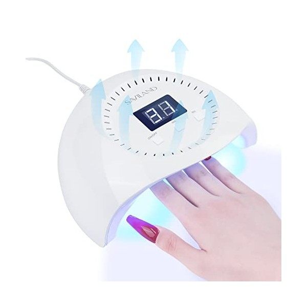 Saviland Lampe U V Ongles Gel, 96W U V LED Séchoirs à Ongle avec Capteur Automatique, 2 Minuteries 60/99S Lampe U V Vernis Se