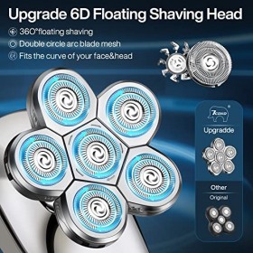 Rasoir Electriques Hommes 5 en 1 Rasoir Tete Chauve Utilisation Humide et Sèche Tondeuse Barbe LED Intelligente avec 6 Têtes 