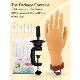 Deciniee Main dEntrainement Manucure, 240 Embouts dongles Flexibles Main d Entrainement Pour Ongle Fausse Main Avec Support