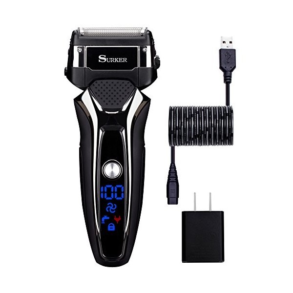 Surker 9008 Rasoir Electrique Homme Tondeuse Barbe Humides Sec Rasoirs Charge USB Batterie au Lithium