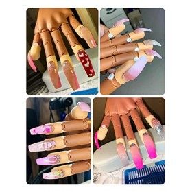 Deciniee Main dEntrainement Manucure, Main Entrainement Ongles Flexible Avec 200 Faux Ongles Blancs/Transparents, Amovible M