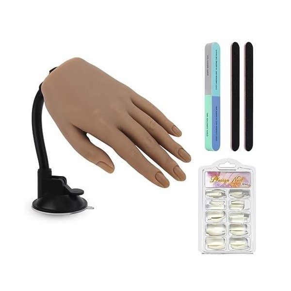 Yokilly Main DEntrainement Manucure,Main D Entrainement Pour Ongle Avec 100Pièces à Ongles Remplaçables,Silicone Flexible Ma