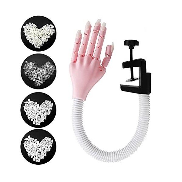 Main Dentrainement Manucure Pratique Faux Nail Art, Mains et Doigts dentraînement Flexible + 400 pièces Pointes dongles Re