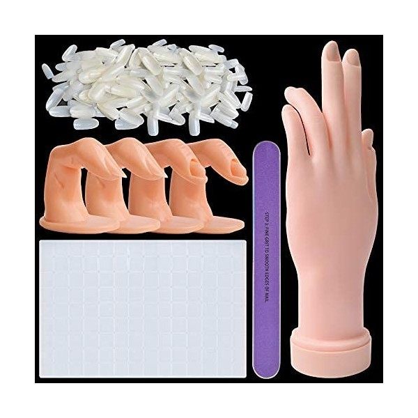 Kalolary Nail Hand Practice pour Ongles Acrylique, Manucure Pratique Mains et Doigts Manucure Pliable Avec 500 pièces Faux On