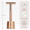 Bambaw Kit Rasage pour Femme Zéro Déchet – Rasoir de Sureté avec Support, 10 Lames et Savon de Rasage à l’Abricot, Coffret Ca