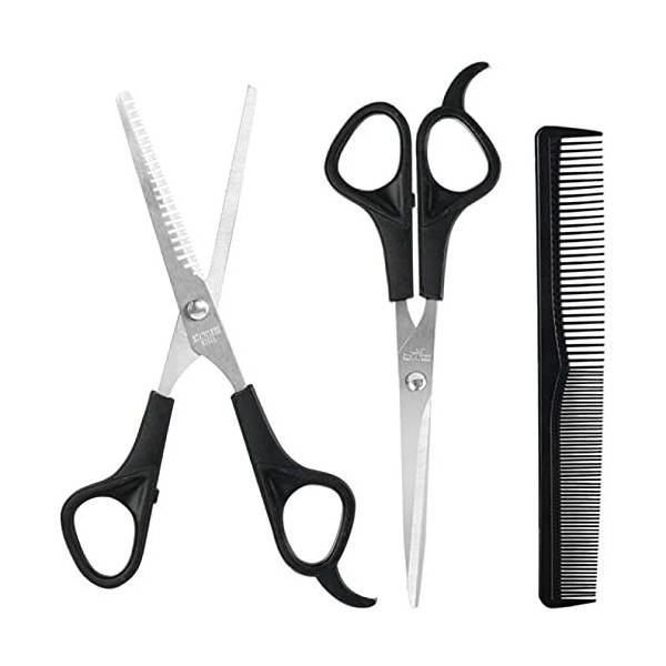 SENFEISM Lot de 3 ciseaux de coiffure de sécurité pour couper les cheveux, peigne de barbier, accessoires de salon de coiffur