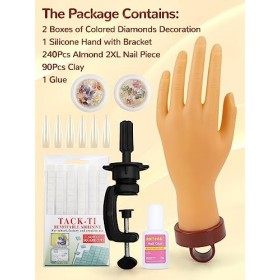 Deciniee Main dEntrainement Manucure, 240 Embouts dongles Flexibles Professionnelle Main d Entrainement Pour Ongle, Fausse 