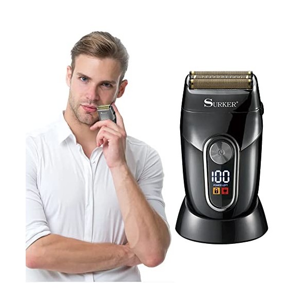 Rasoir électrique portable pour homme Surker | Rasoir sans fil, rechargeable et étanche | Mini rasoir idéal pour les voyages 