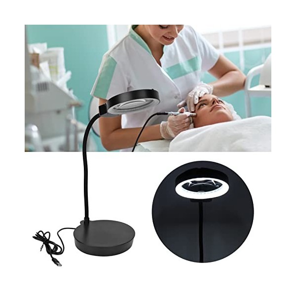 Lampe loupe, Lampe de Bureau loupe à Base épaissie avec Alimentation USB avec Cache Anti-poussière pour Tatouage des Sourcils