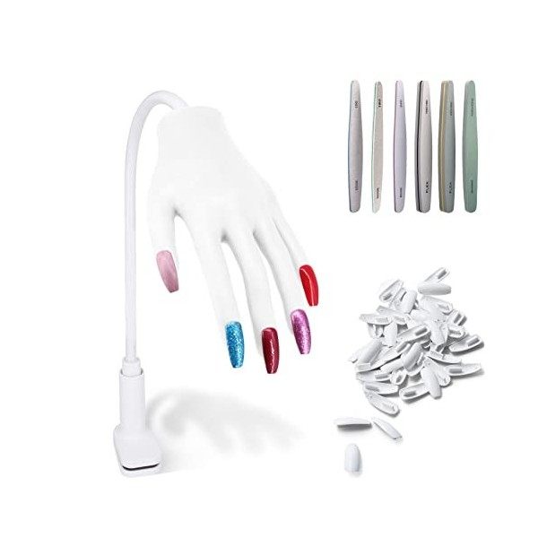 Pratique Faux Nail Art, Mains et Doigts dentraînement Flexible + 400 pièces Pointes dongles Remplaçables, Emballé Individue