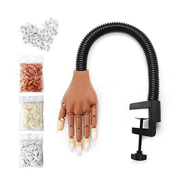 Pratique Faux Nail Art, Mains et Doigts dentraînement Flexible + 400 pièces Pointes dongles Remplaçables, Emballé Individue