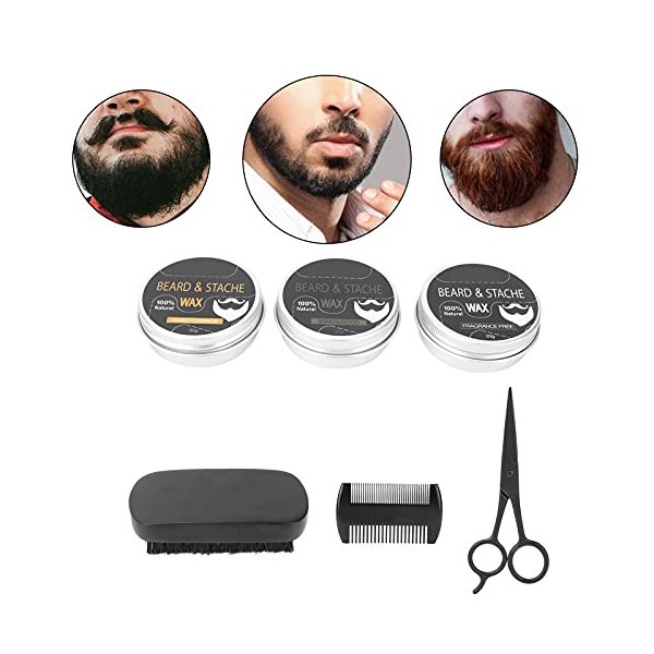 Ensemble de Coupe de Toilettage de Barbe, Ensemble de Toilettage de Barbe pour Hommes Peigne Double Face Ciseaux de Rasage Ou