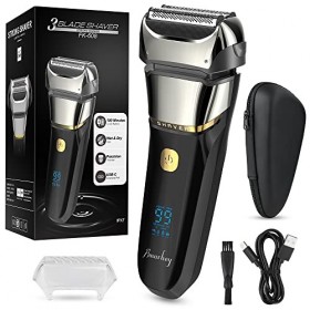 Rasoir Électrique Homme Barbe Wet & Dry, Rasoir à Grille Électrique avec Etui de Voyage & Tondeuse À Barbe, 99-120 min dAuto