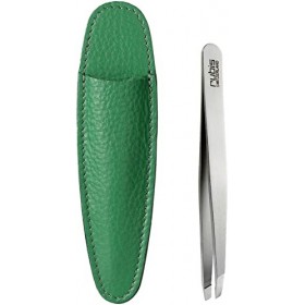 Rubis Pince à épiler - Pince à sourcils oblique en cuir vert - Pince à épiler professionnelle à sourcils