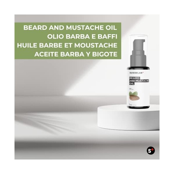 SuisseLab - Beard & Moustache Oil - Huile à barbe - Huile à barbe émolliente, nourrissante et protectrice - Pour le soin de l