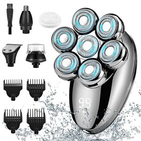 Rasoir électrique pour Hommes Chauves 7D, 5 en 1 Rasoir Tête Chauve avec Affichage LED et 7 Têtes de Rasage Rotatives, Rasoir