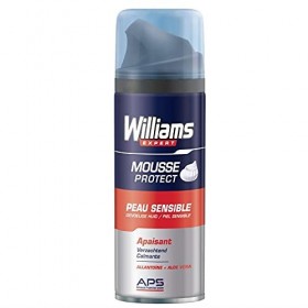 WILLIAMS Mousse À Raser pour Peaux Sensibles, Flacon de 200 ml - Garantie de Douceur pour un Rasage Impeccable et Confortable