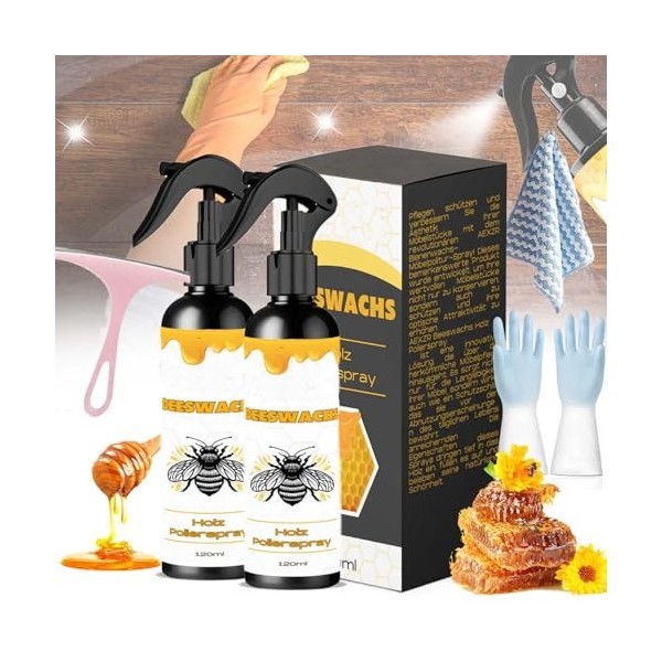 DINNIWIKL Beeswachs Holz Polier Spray, Bienenwachs Holz Polierspray, Natural Micro-Molecularized Beeswax Spray, Beeswax Wood 