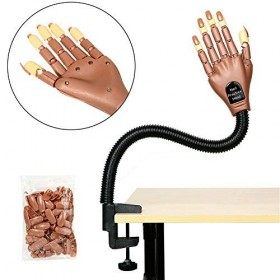 CVERY Nail Trainning Practice Hand, réglable Mobile Faux Faux modèle de Main avec 100 pcs Conseils dongles pour manucure Nai
