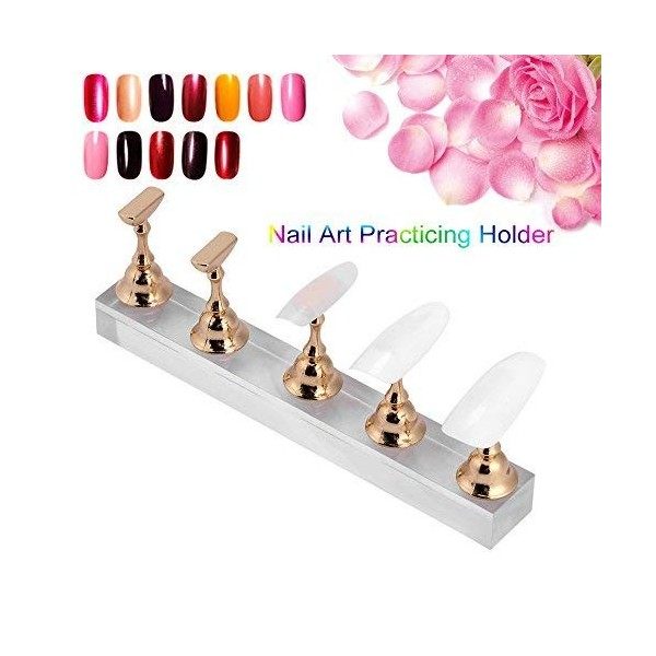 Présentoir de faux ongles - Support magnétique doré - Support de pratique pour nail art