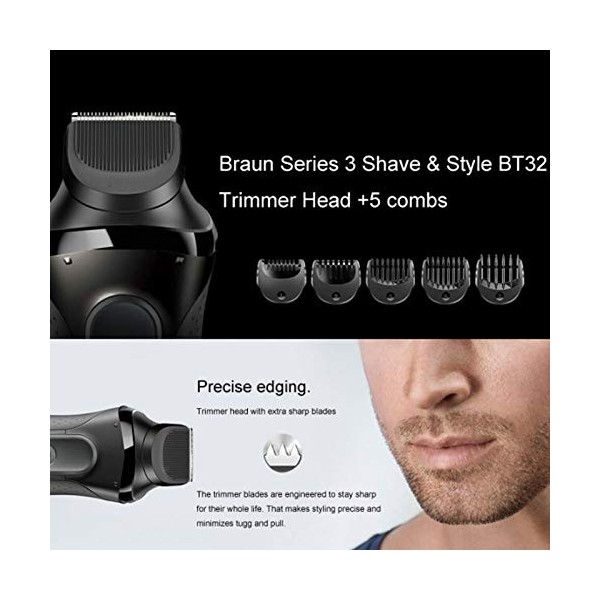 Tête de Tondeuse pour Homme, Tête de Tondeuse pour Rasoir électrique 5pcs Guide Comb Trimming Set Fit pour Braun Series 3