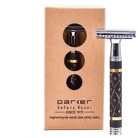 Parker Safety Razor, Rasoir de sécurité à double tranchant gris et doré 65R super lourd