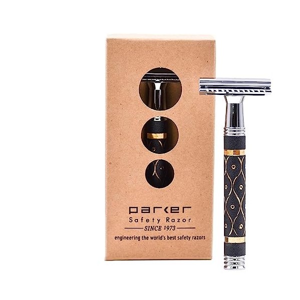 Parker Safety Razor, Rasoir de sécurité à double tranchant gris et doré 65R super lourd