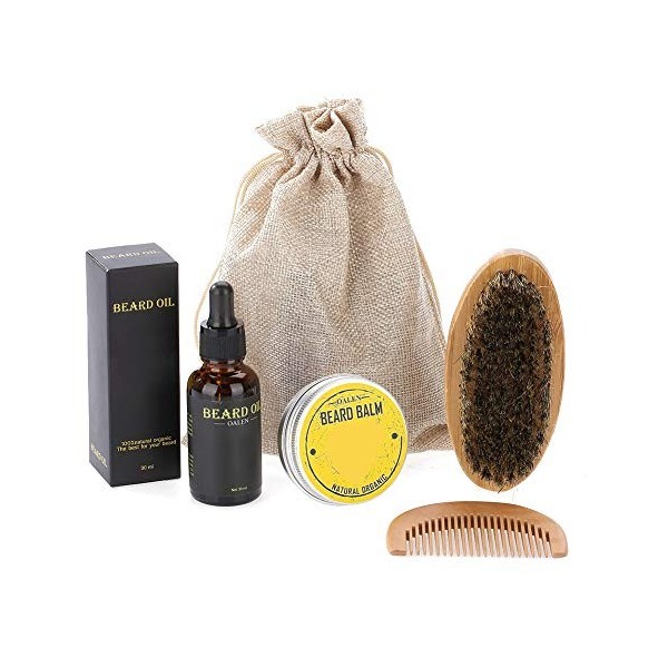 Kit de soin de barbe peigne de brosse à barbe baume ensemble dhuile Kit doutils de coiffage de moustache Kit dadoucisseur 