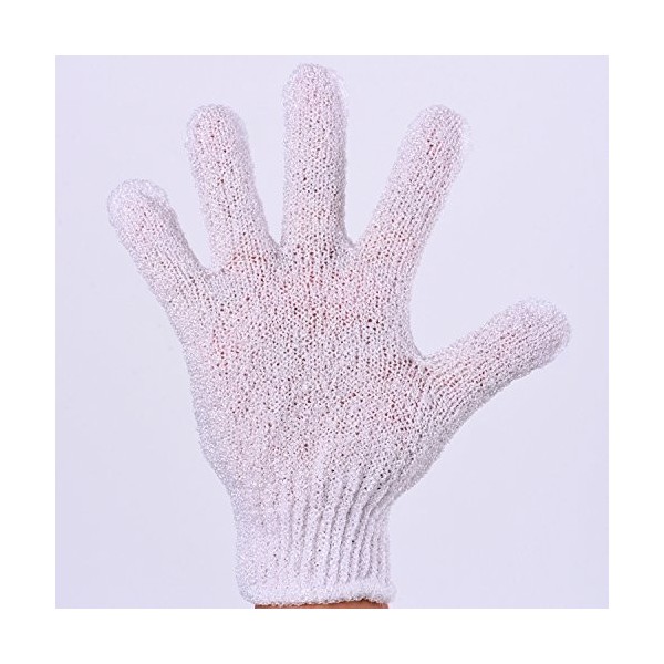 4 Pairs Gants de Douche Gants de Gommage Gants Exfoliants à Double Face Brosses de Bain pour le Corps, Blanc