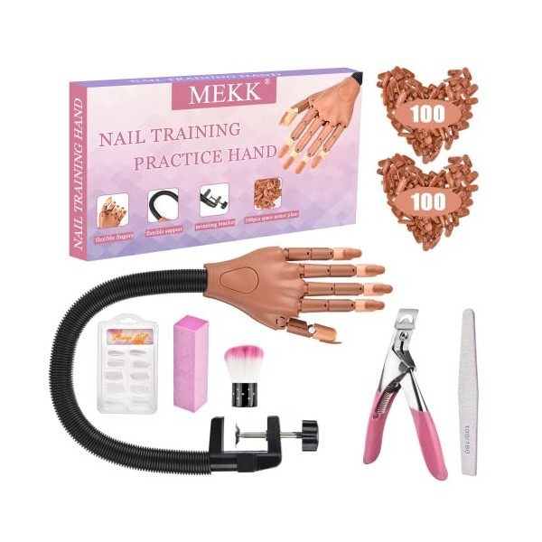 MeKK Main dentraînement pour ongles en acrylique - Ne tombe jamais - Kit de manucure flexible avec limes à ongles, pinceau, 