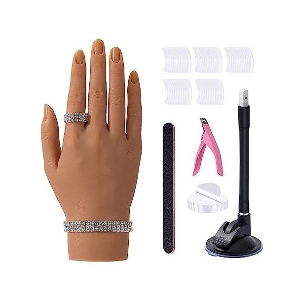Main dentraînement des ongles en silicone pour ongles en acrylique, mannequin réaliste avec support, kit de main flexible en